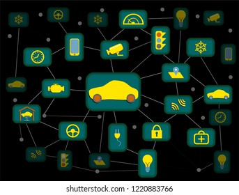Internet Of Things, IoT, Connected Vehicles, 5G, Vector Illustration