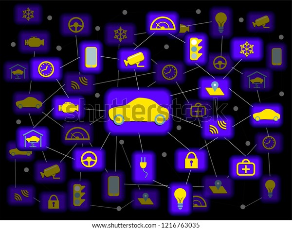 Internet of Things, IoT, Connected Vehicles,\
Vector Illustration