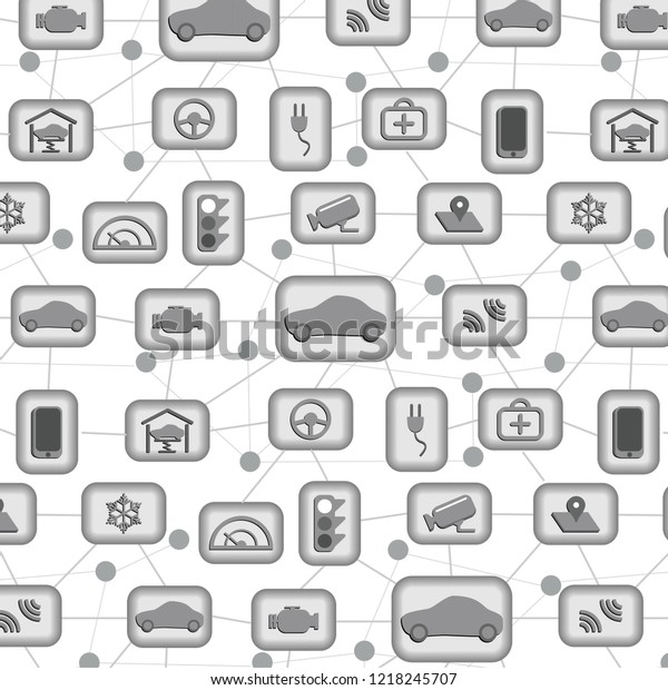Internet of Things, IoT, Connected Vehicles with
5G, seamless vector
pattern.