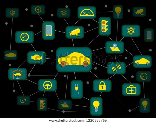 Internet of Things, IoT, Connected Vehicles,\
5G, Vector\
Illustration
