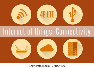 Internet of Things (IoT): Connectivity. Set of 6 flat connection icons. Vector Illustration.