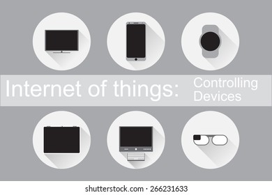Internet of Things (IoT): Controlling Devices. Set of flat icons. Vector Illustration.