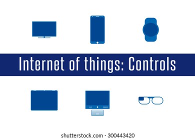 Internet of Things, IoT. Controlling Devices. Set of 6 flat icons. Vector Illustration.