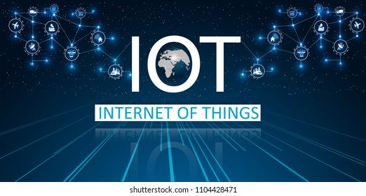 Internet Of Things (IOT), Devices And Connectivity Concepts On A Network, Cloud At Center. Digital Circuit Board Above The Planet Earth.