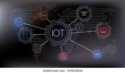 Internet of things (IOT), devices and connectivity concepts on a network, cloud at center. digital circuit board above the planet Earth.