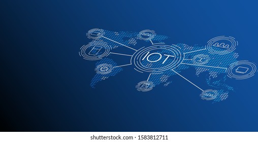 Internet of things (IOT), devices and connectivity concepts on a network, cloud at center. digital circuit board above the planet Earth.