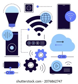 Internet de las cosas. IOT. Aparatos de alta tecnología. Iconos modernos. Archivo vector.