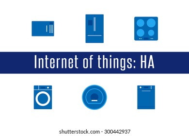 Internet of Things, IoT. Home Appliances. Set of 6 flat icons. Vector Illustration