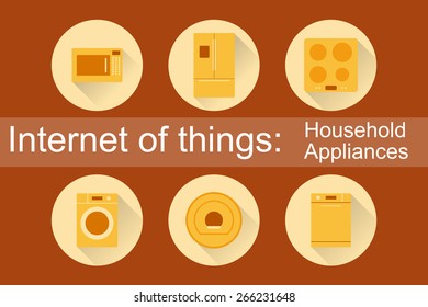 Internet of Things (IoT): Household Appliances. Set of 6 flat icons. Vector Illustration.