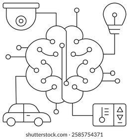 Internet of Things IoT icon. Simple outline monochrome black vector pictogram with thin lines on a transparent background. Line thickness is editable