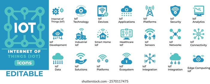 
Internet of Things (IoT) icon vectors! Ideal for IoT devices, smart tech, sensors, networks and connectivity. Editable