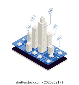 Internet of things iot isometric icon with 3d cityscape vector illustration