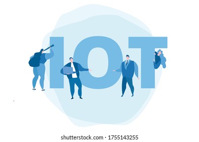 Internet of things , IOT, network,  business with internet, with small people around. Vector illustration for web, print, presentation.