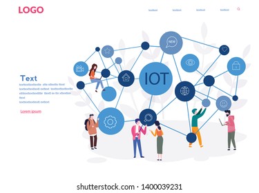 Internet of things , IOT, network, Everything connectivity device concept, business with internet, with small people around. Vector illustration for web, print, presentation.