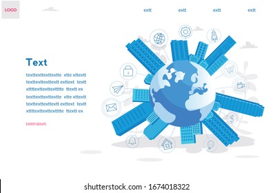 Internet of things , IOT, network, Everything connectivity device concept, business with internet, with small people around. Vector illustration for web, print, presentation. Globe IoT