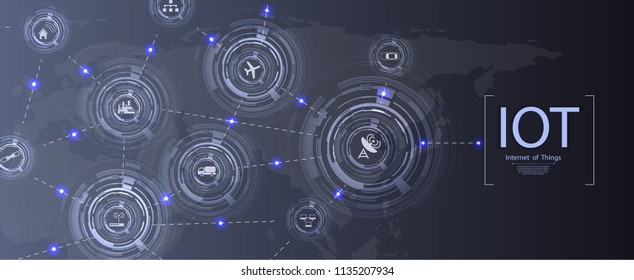Internet things (IoT)   networking concept for connected devices  Spider web network connections and futuristic blue background