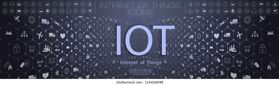 	
Internet of things (IoT) and networking concept for connected devices. Spider web of network connections with on a futuristic blue background. IOT icons