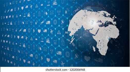 	
Internet of things (IoT) and networking concept for connected devices. Spider web of network connections with on a futuristic blue background EPS10