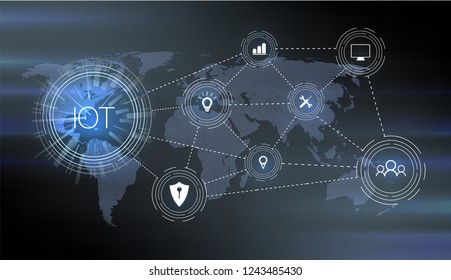 Internet of things (IoT) and networking concept for connected devices. Spider web of network connections with on a futuristic blue background