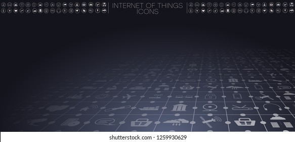 Internet of things (IoT) and networking concept for connected devices. Spider web of network connections with on a futuristic blue background EPS10