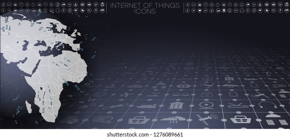 	
Internet of things (IoT) and networking concept for connected devices. Spider web of network connections with on a futuristic gray background EPS10