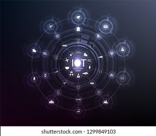 	
Internet of things (IoT) and networking concept for connected devices. Spider web of network connections with on a futuristic blue background EPS10