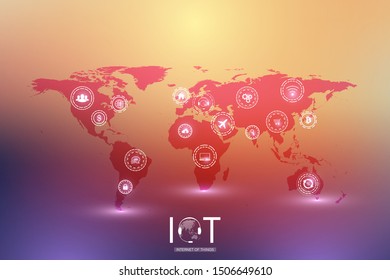 Internet of things (IoT) and networking concept for your design presentation. Futuristic network connection background for world trade. Internet of things business industry 4.0. Vector illustration