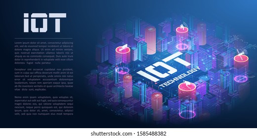 Internet of things (IoT) and networking concept for connected devices. Smart city and communication network concept. Internet of Things. 5G. Wireless communication. Smart city isometric illustration