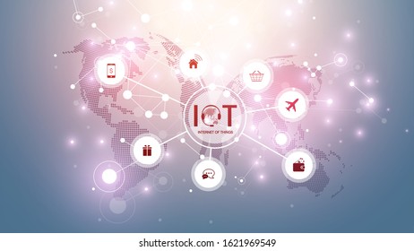 Internet of things IoT and networking concept for your design presentation. Futuristic network connection background for world trade. Internet of things business industry 4.0. Vector illustration