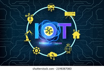 Internet of things (IoT) and networking concept for connected devices. Spider web of network connections with on a futuristic blue background. Innovation sign. Digital design concept. IoT hologram
