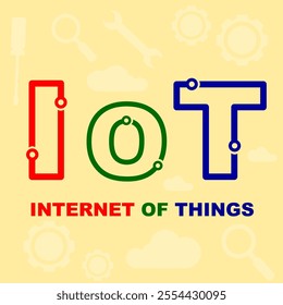 Internet of Things or IoT is new technologies background cartoon element for education purpose in flat style. Clip art digital technology element vector