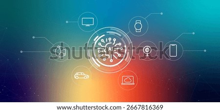Internet of Things IoT powered by AI artificial intelligence devices all linked by data lines smart homes smart city connected device and the future of network technology