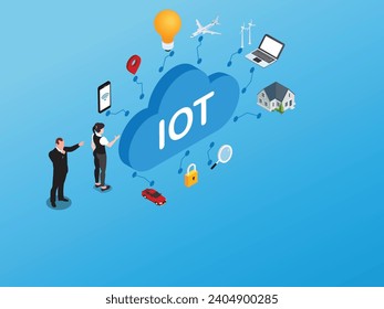 Internet of things IoT smart connection and control device in network of industry isometric 3d vector concept