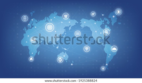 Internet of things\
(IoT).Spider web of network connections with on a futuristic blue\
background.