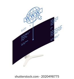 Internet of things isometric icon with computer monitor or television set 3d vector illustration