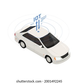 Internet of things isometric icon with white passenger car 3d vector illustration