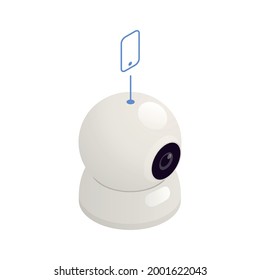 Internet of things isometric icon with white surveillance camera 3d vector illustration