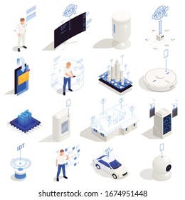 Internet of things isometric icons set of equipment support digital global network remote monitoring and control isolated vector illustration