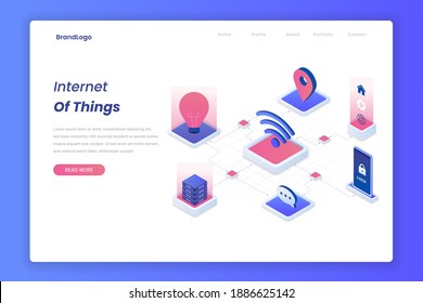 Internet of things isometric landing page concept. Illustration for websites, landing pages, mobile applications, posters and banners.