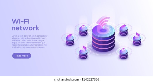 Internet of things layout. IOT online synchronization and connection via smartphone wireless technology. Smart home concept with isometric icons and symbols. Vector illustration.