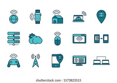 internet of things line and fill icons set vector illustration