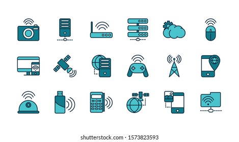 internet of things line and fill icons set vector illustration