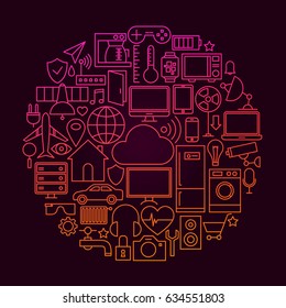 Internet of Things Line Icon Concept. Vector Illustration of Smart Home Technology Objects.