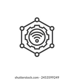 Internet of Things line icon. linear style sign for mobile concept and web design. Interconnected sensors outline vector icon. IoT symbol, logo illustration. Vector graphics