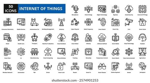 Internet Of Things linear icon collection set. includes signal, big data, internet, network, technology, smart home, traffic