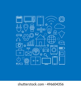 Internet of things linear icons set. Vector