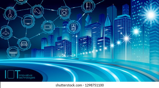 Internet of things low poly smart city 3D wire mesh. Intelligent building automation IOT concept. Modern wireless online control icon urban cityscape technology banner vector illustration