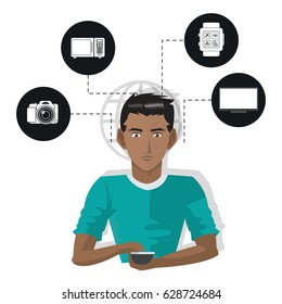 internet things man with smartphone technology wireless appliance