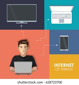 internet things man working laptop technologies mobile phone tv digital