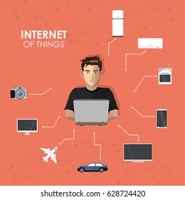 internet things man working laptop entertainment mobile